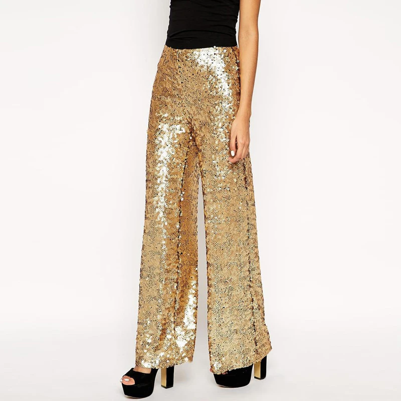 gold flared trousers