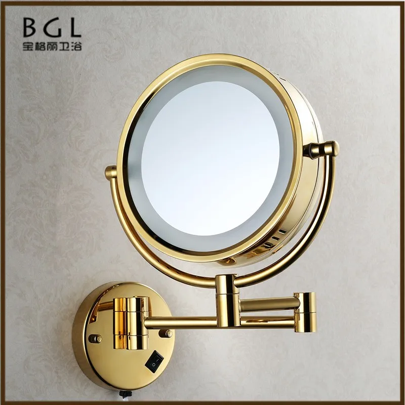 Factory Supplier Brass Gold Plating Wall Mounted Led Makeup Mirror