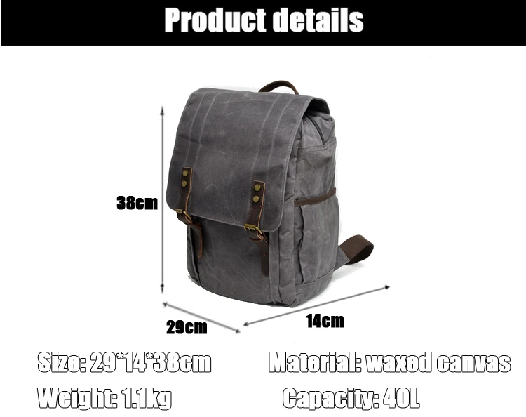 Latest trendy classical design waxed canvas water camera resistant satchel rucksack bagpack backpack bag unisex