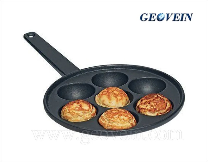 VTG Cast Iron Skillet Aebleskiver Popover Pan Danish Pancake Round 8