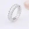 shining silver plated emerald cut clear cz diamond wedding engagement eternity ring