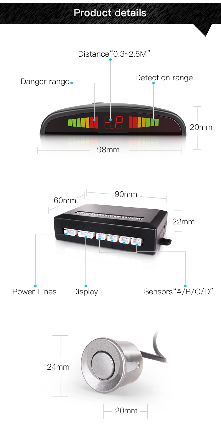 Car Auto Parktronic Parking Sensor with 4/6/8 Sensors Reverse Backup Radar Monitor Detector System with LED Display