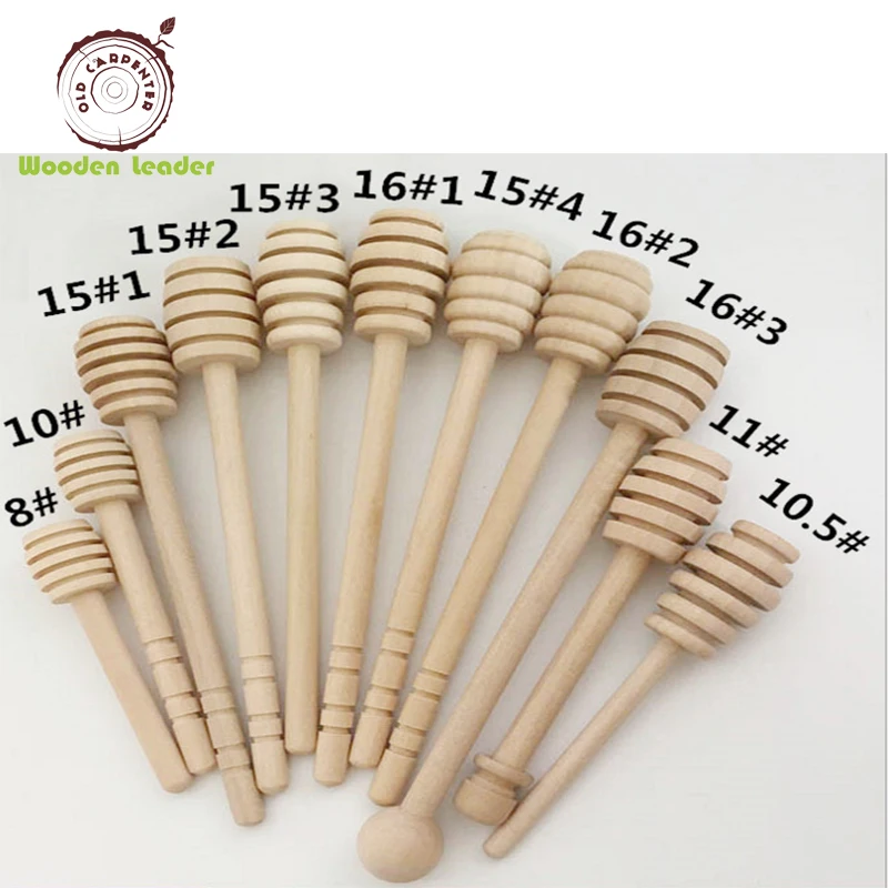 Bulk Customized Engrave LOGO Mini Natural 8cm 10cm 15cm 16cm Wooden Honey Dispenser Spoon Fancy Wood Honey Dipper Stick