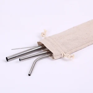 Image of Reusable Straw set wholesale Stainless Steel metal drinking straw with Cleaner Brush with drawstring pouch