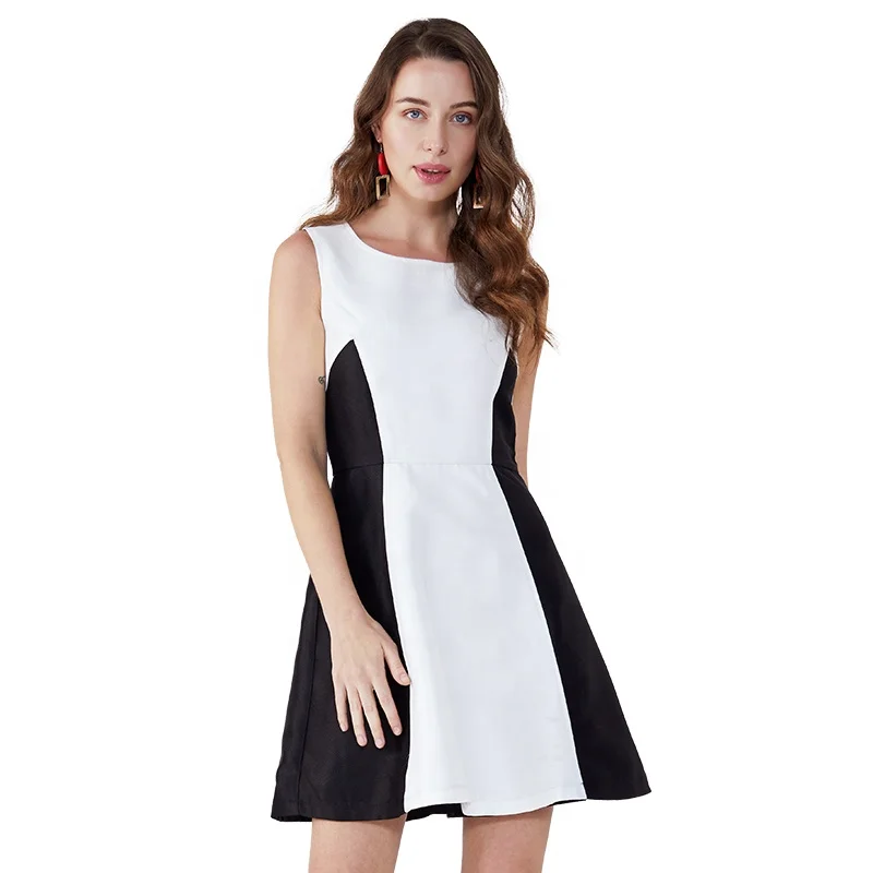 

2019 Black White Patchwork Sweetheart Casual Dresses Women Fashion Dress Clothing