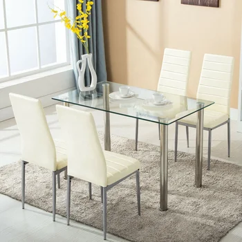 Cheap Glass Dining Room Set Metal Leg Tempered Glass Dining Table 4