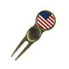 Magnetic Golf Divot Repair Tool Pitchfork with Removable USA Flag Golf Ball Marker