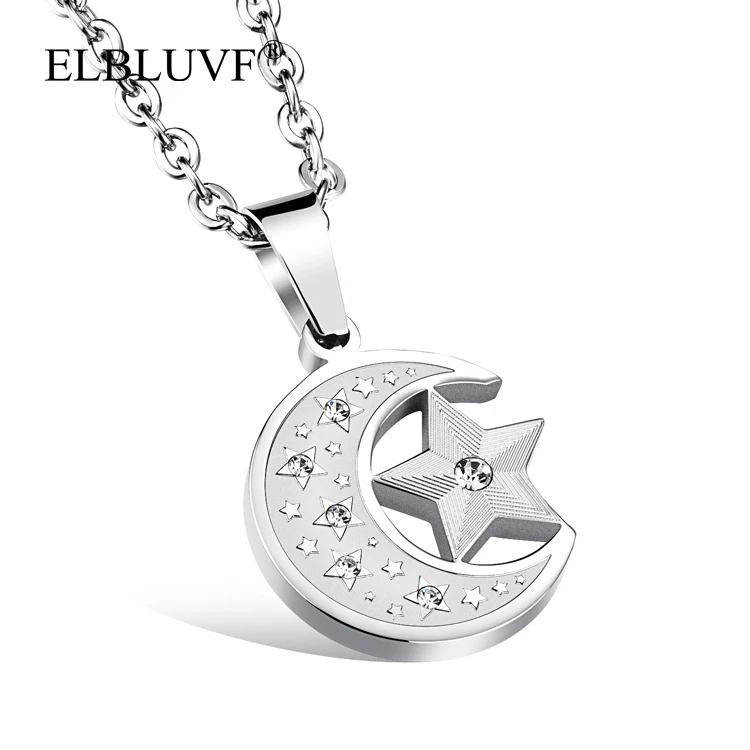 

ELBLUVF Free Shipping Stainless Steel Star Moon Pendant Necklace Zircon Jewelry For Male Men