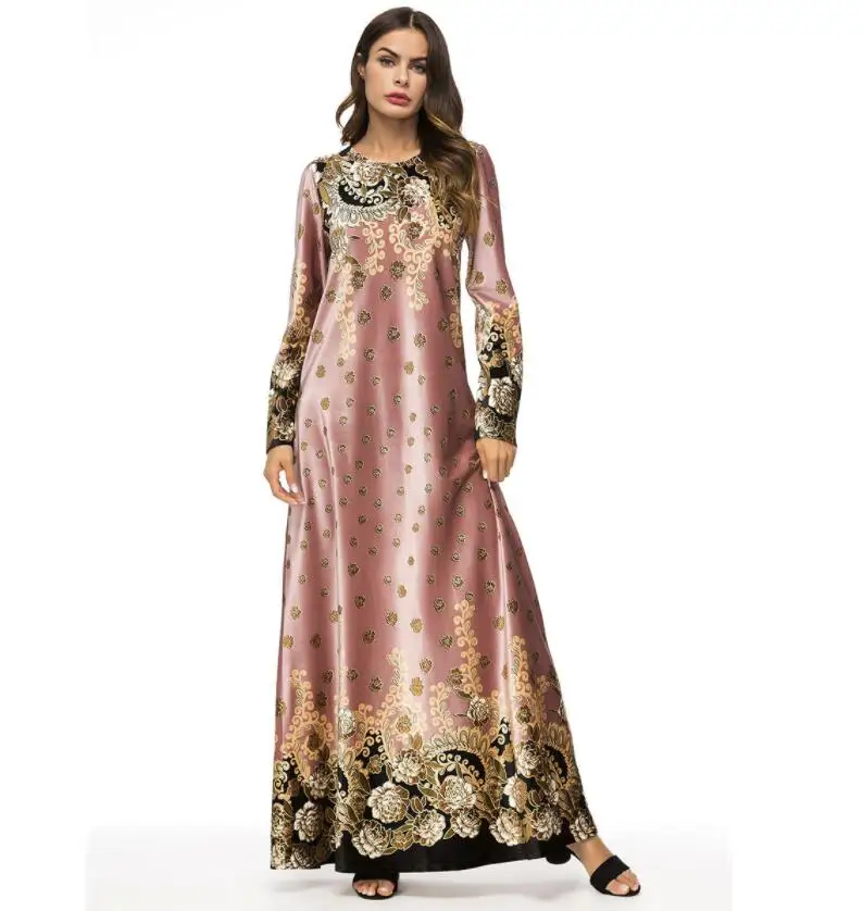 

top quality velvet flower embroidery thobe expansion long sleeves muslim dress