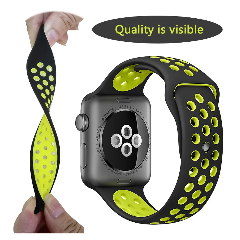 

Shenzhen Factory OEM Custom Silicone Rubber sport Watch band For Apple Watch Strap, 21 colors to choose;as pic show