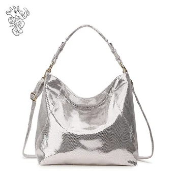 silver leather tote bag