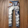 China Factory Wholesale Koi Embroidery Style Skinny Biker Jeans Distressed Denim Pants