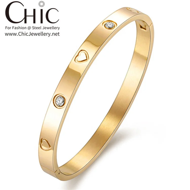 

Simple Engraved Heart Love CZ Crystal Rose Gold Jewelry Women Bangle Stainless Steel Bracelet