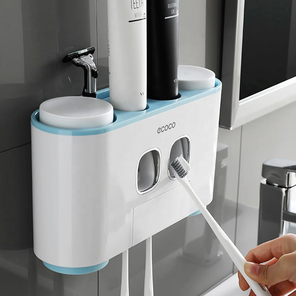 

2021 Auto Bathroom Wall Mount Automatic Ecoco Squeezing Toothpaste Dispenser with 5pcs Toothbrush Holder for the Disabled