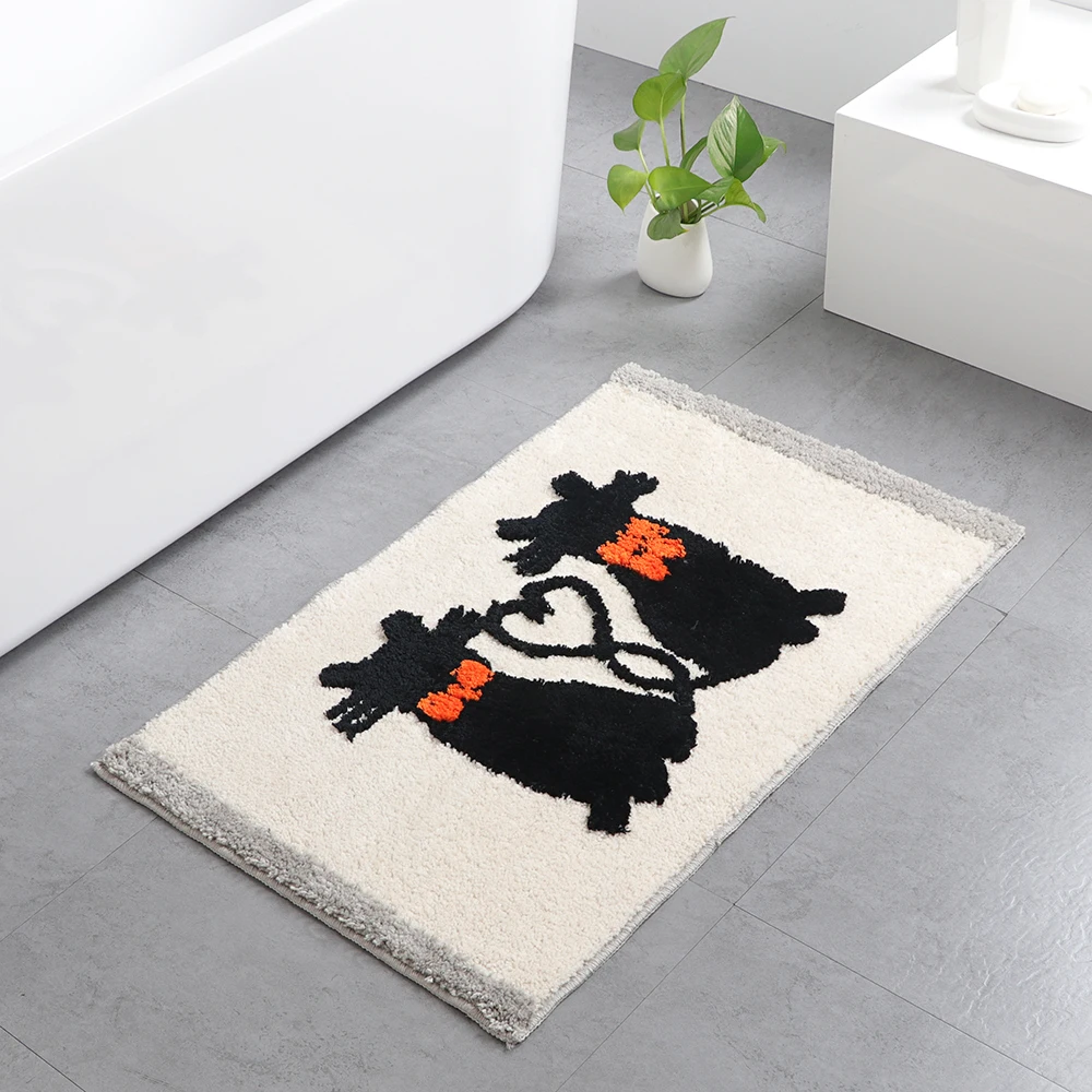 

New design cartoon soft microfiber non-slip TPE backing cute cat dog water absorbent shower carpet funny bath mat