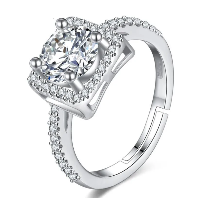 

Fashionable new square single row ring set with zircon for women's wedding ring