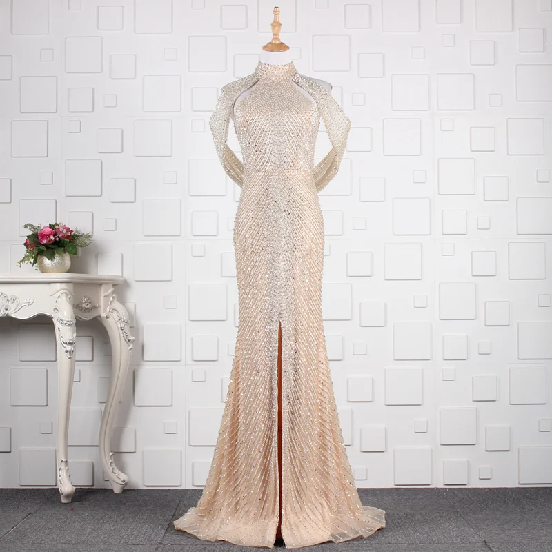 

2019 Latest High Quality Evening Dresses Formal Dress Beading Shawl Sexy Backless Prom Gowns