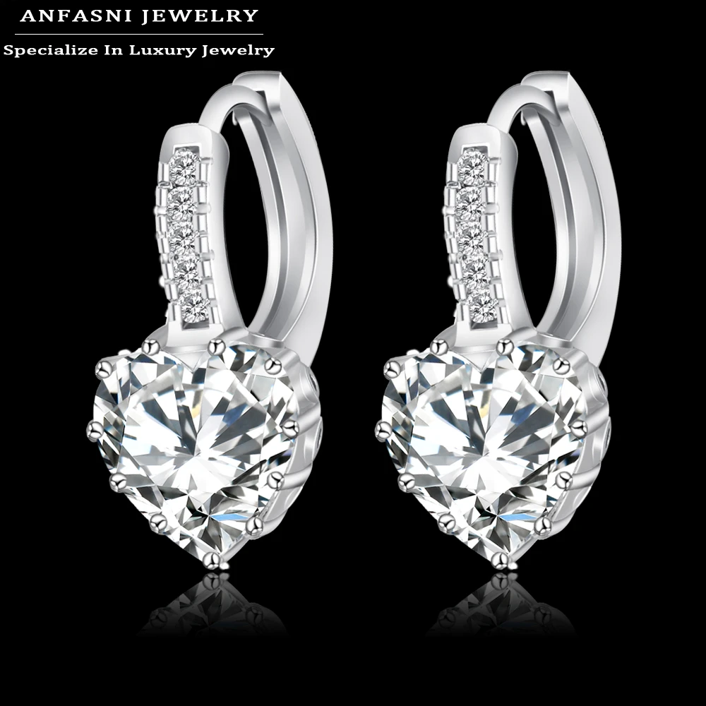 2016 Top Selling Real Platinum Plated Luxury Hoop Earring Inlay Zircon Fashion Brilliant Heart Ladies Wedding