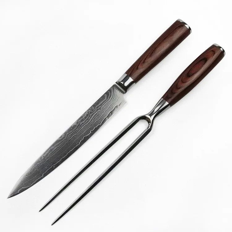 2pcs Knife And Fork Set Japanese Damascus Steel Chef Knife Set Carving Knife Set Buy Kitchen