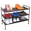 Modern portable space saving stackable double metal storage shoe rack
