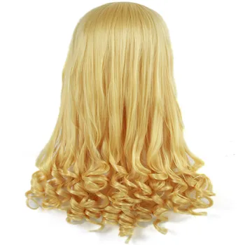 Women Cosplay Wig Long Wavy Curly Gold Blonde Hair Anime