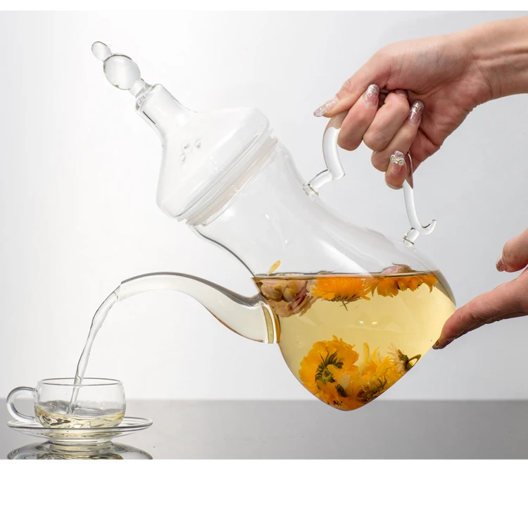 

Handmade Borosilicate Glass Arabic Teapot Coffee Pot With Infuser For Blooming Tea, Transparent