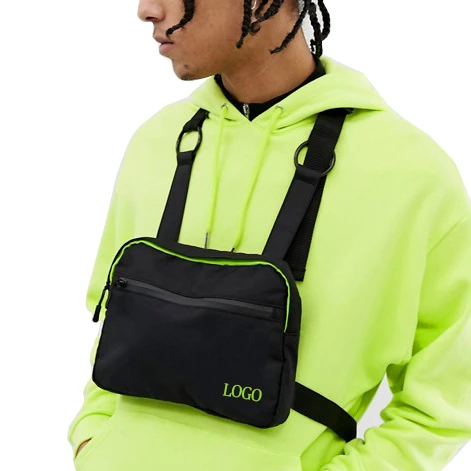 

2019 new design custom print fanny pack crossbody chest bag for outdoor, Black