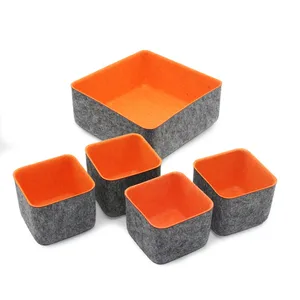 Image of 5-piece set Customized Size felt drawer organizer set Underwear storage box bin for office desk organizer