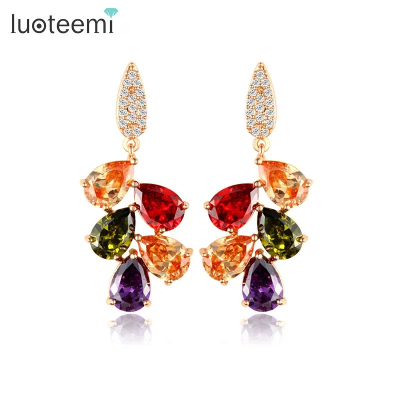 

LUOTEEMI Jewelry Wholesale Hot Popular Multi Color A AA Zircon Stone 18K Gold Ear Tops Design Mona Lisa Earring