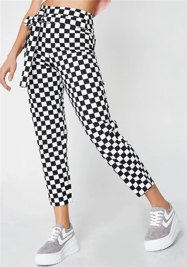 checkered pants womens black and white
