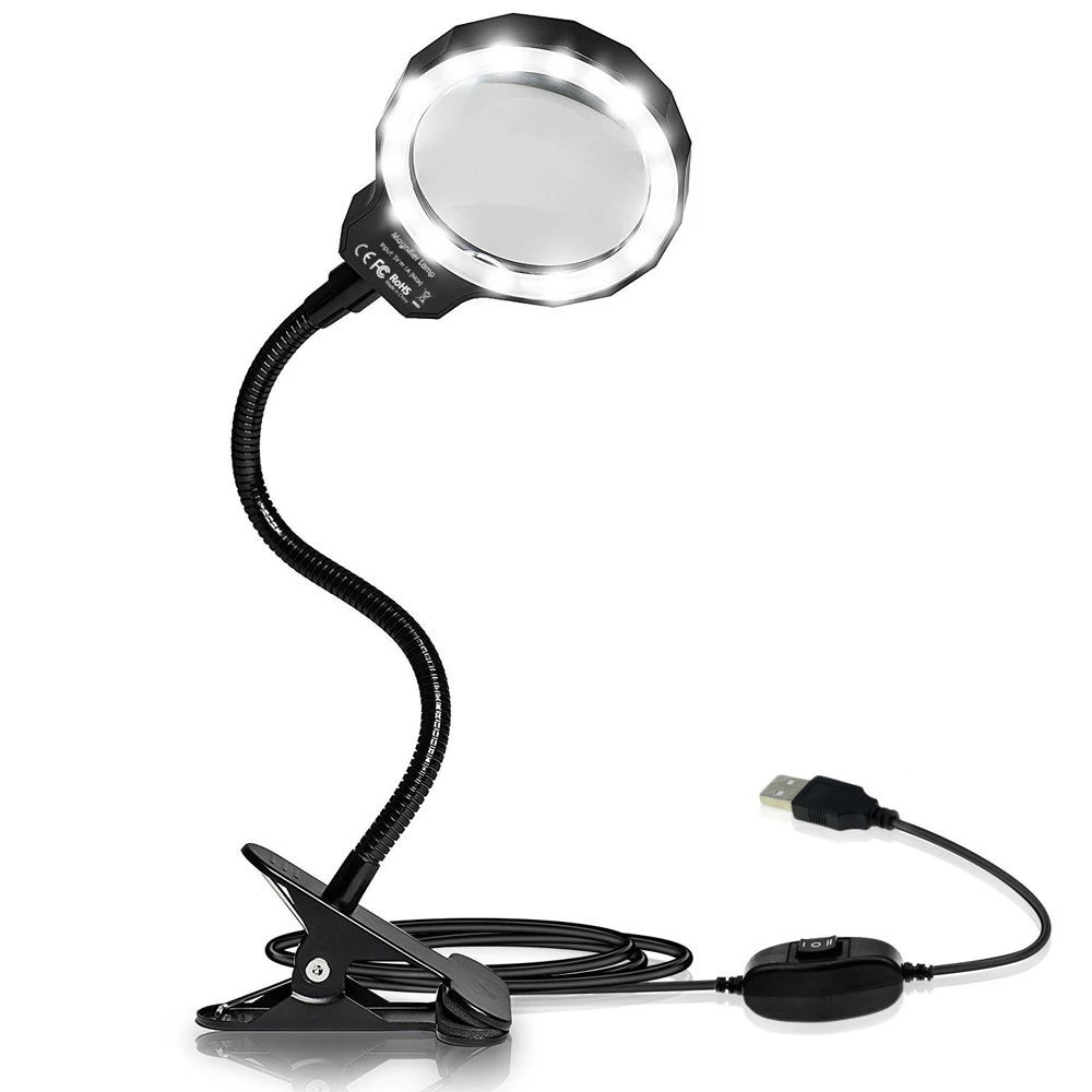 

DH-88003 Portable Desk Type Visual Reading Aids Magnifying Glass Loupe,Table Top Clamp Page Magnifier With Lamp, Silver;black...all color avaliable