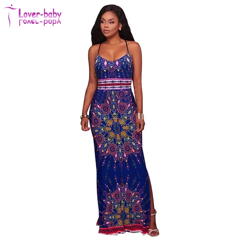 

Kuwait Blue Multi-Color Aztec Print Maxi Dress L5020