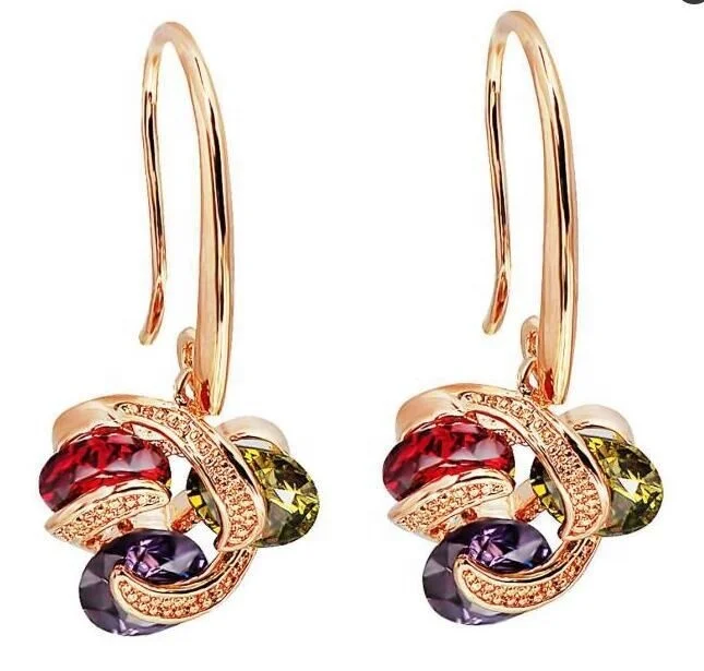 

Luxury Yellow Gold Filled Women Bohemian Red Purple Peridot Zircon Hoop Earrings Wedding Party Earrings Best Gifts
