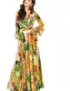 Green Tropical Beach Vintage Maxi Dresses Boho Casual V Neck Belt Lace Up Tunic Draped Plus Size Dres Ecoparty