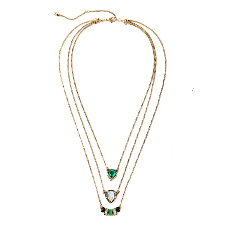 

xl01668 Green Crystal Multi Layer Pendant Necklaces, Necklace For Women And Girls, As picture