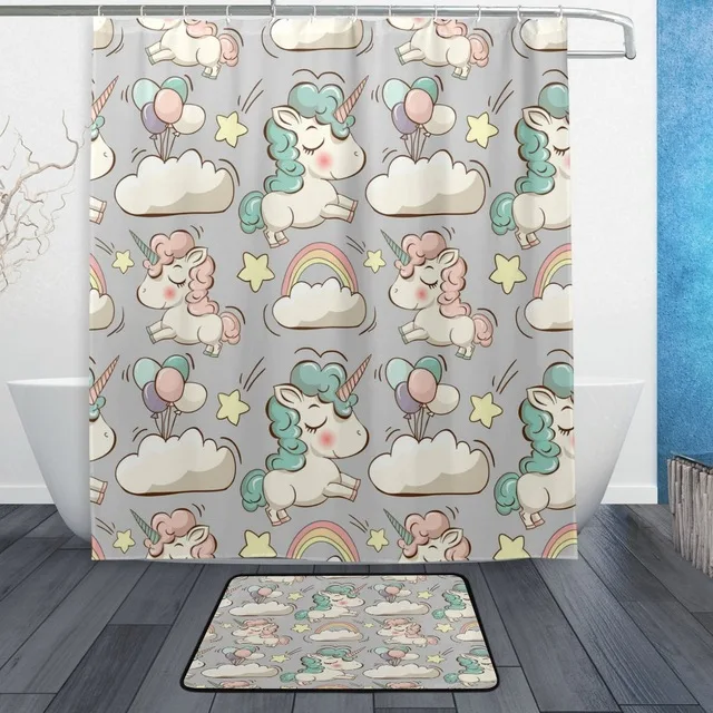 

Unicorn Bathroom Custom Shower Curtain Cartoon Digital Printing Polyester Mildew Resistant Waterproof Custom Design Sustainable, Customized color