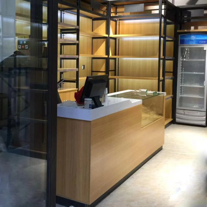 Luxury Mini Supermarket Design Convenience Store Checkout Counter Gondola Shelves No. Echx01cd