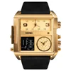 Skmei large dial business watch 3 time wrist leather square men watches 1391