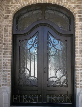 Pre Hung Double Wrought Iron Door With Transom Decoration Buy Wrought Iron Double Entry Doors Wrought Iron French Doors Pre Hung Metal Door Product