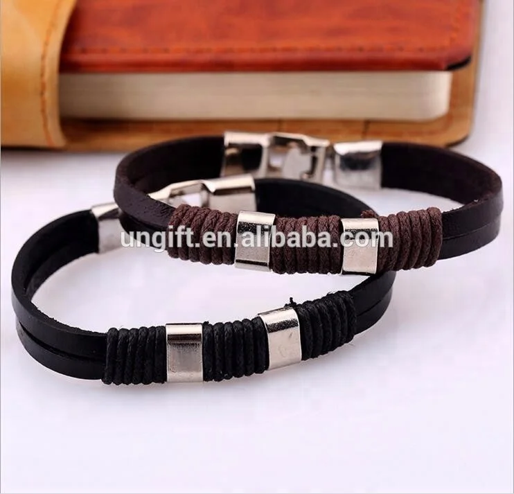 

Fashion Jewelry Alloy Leather Bracelet Men Casual personality PU Woven Beaded Bracelet Vintage Punk Bracelet, Black;brown