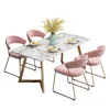 Nordic white marble gold metal coffee milk tea dessert home dining room furniture table and upholstered chair set