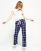 100% cotton fashion women lounge pants Custom check ladies pajama with pink drawstring Factory lounge pants wholesale