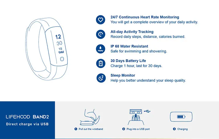 2018 New IP68 Sports Health Fitness Smart Bracelet Activity Tracker Band