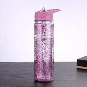 Image of Zogift 550ML Double Wall BPA Free Glitter Plastic Drinking Water Bottle custom logo plastic water bottle for kids