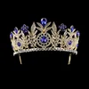 Korean Bridal Leaf Shape Inlaid Blue Rhinestone Crown Jewelry Hair Accessories