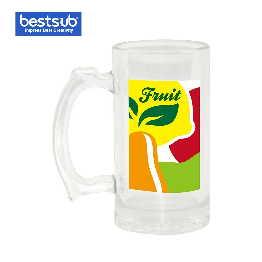 

BestSub 16oz Frosted Glass Beer Mug with White Patch BN1W