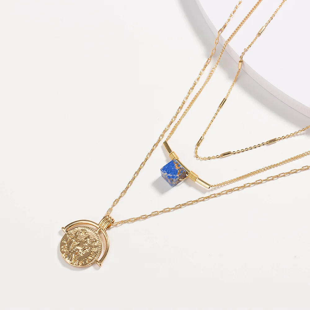 

Gold Plated Multi Layer Pendant Necklaces For Women, As shown in the picture
