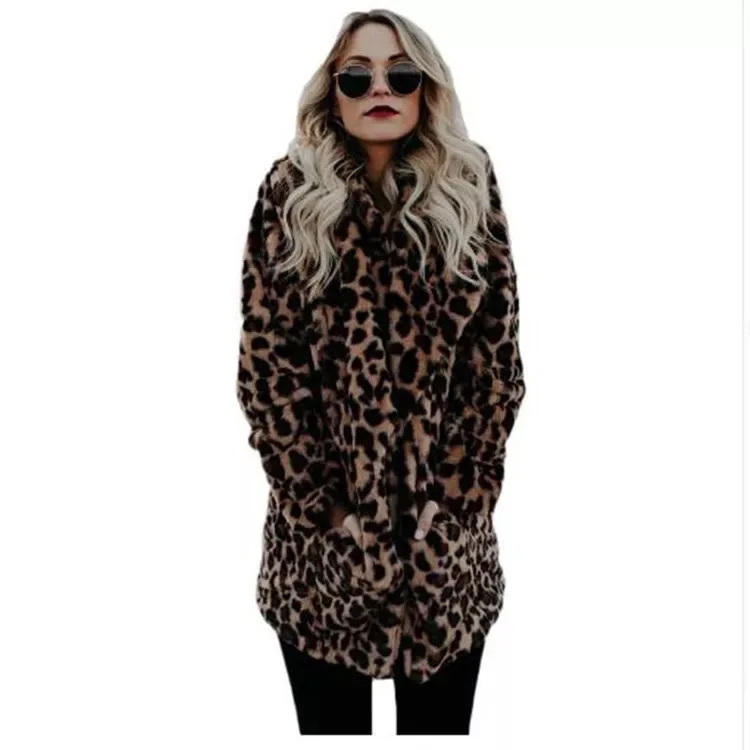 

Fashion Leopard artificial fur Women's Coats Winter warm Jacket High quality Luxury Faux Fur coat for Women