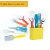 Plastic handle Stainless Steel Fruit/Vegetable Tools 6pcs Set,including Plane Grater,Egg beater,Shears,Plate clamps,Peeler