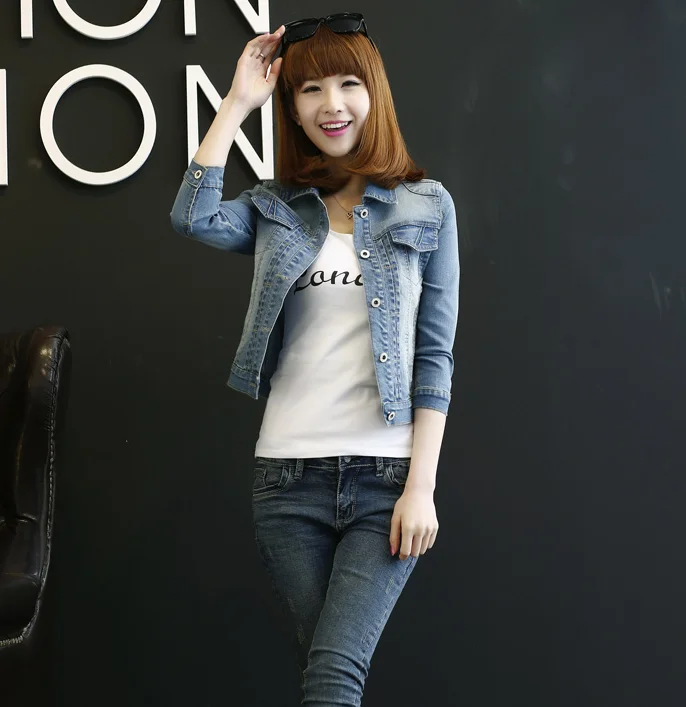 

wholesale long sleeve denim jacket women clothing plus size 2019 cheap denim jaket, As pics